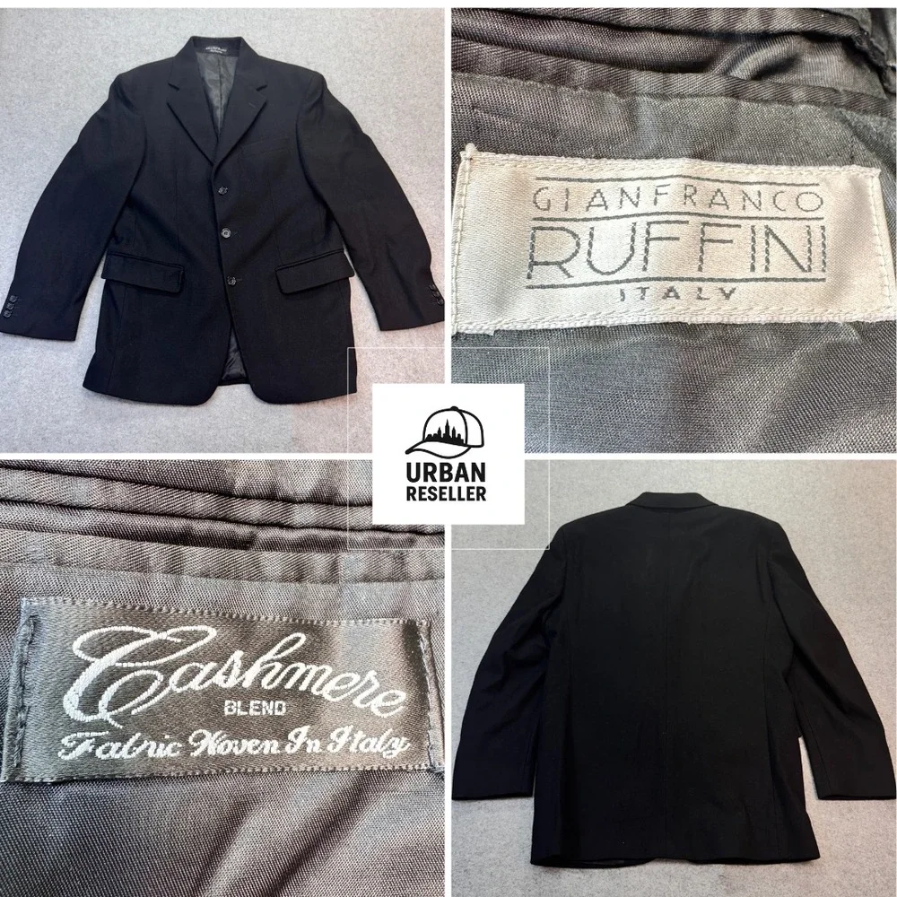 Gianfranco Ruffini Men's Blazer 38R Black Wool Cashmere Blend Italy‎ Classic Fit